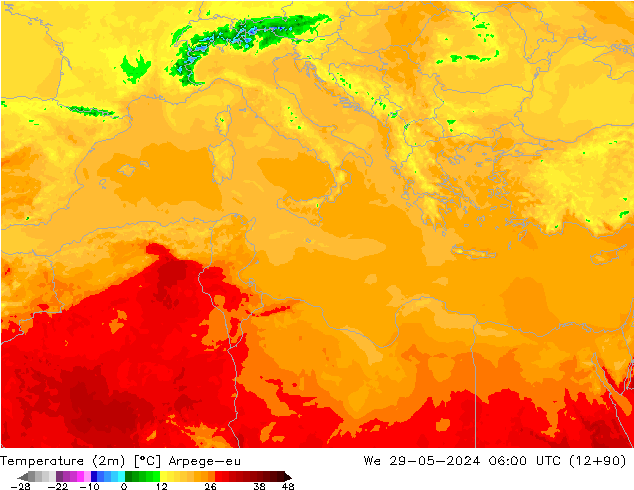 Temperatura (2m) Arpege-eu mié 29.05.2024 06 UTC