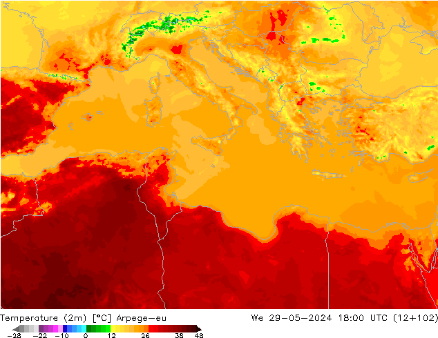 Temperature (2m) Arpege-eu St 29.05.2024 18 UTC