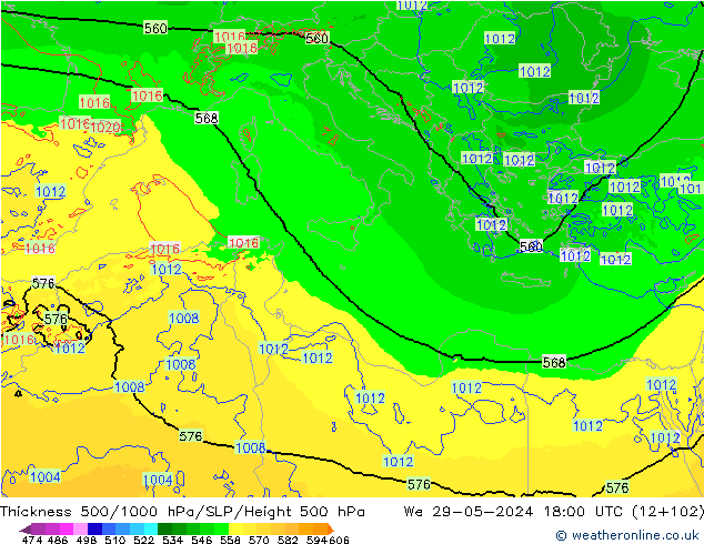 Thck 500-1000hPa Arpege-eu mer 29.05.2024 18 UTC