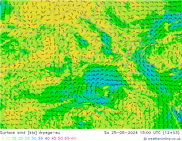 Vento 10 m Arpege-eu Sáb 25.05.2024 15 UTC