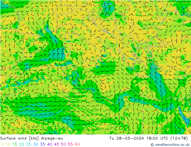 Surface wind Arpege-eu Tu 28.05.2024 18 UTC