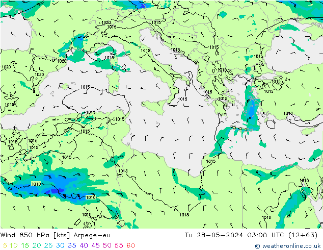 ветер 850 гПа Arpege-eu вт 28.05.2024 03 UTC