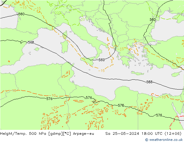 Height/Temp. 500 hPa Arpege-eu Sa 25.05.2024 18 UTC