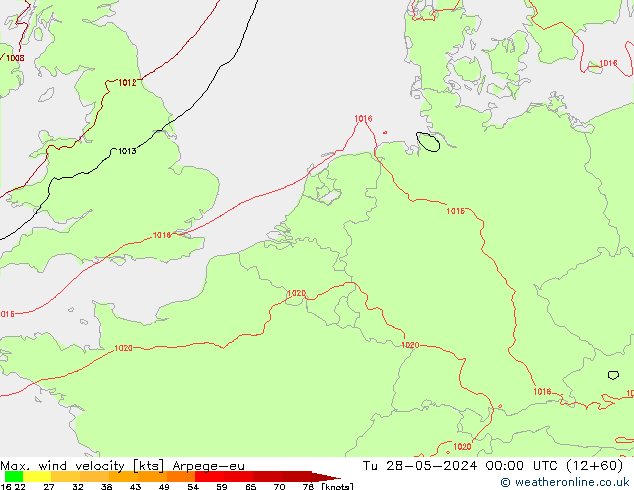 Max. wind velocity Arpege-eu  28.05.2024 00 UTC