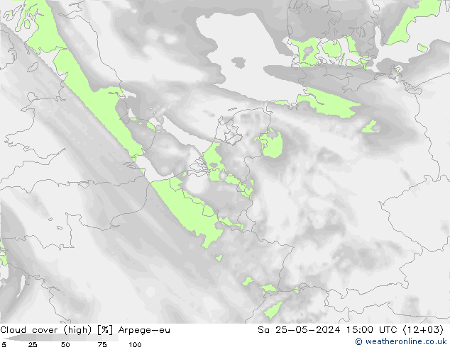 Cloud cover (high) Arpege-eu Sa 25.05.2024 15 UTC