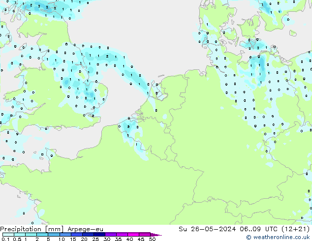 Precipitazione Arpege-eu dom 26.05.2024 09 UTC