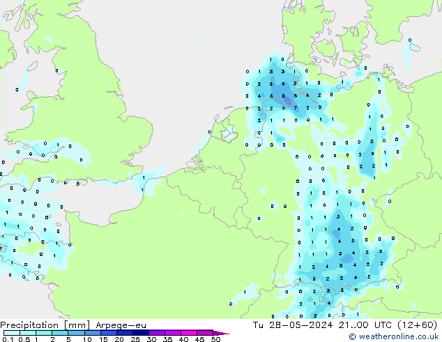 Precipitazione Arpege-eu mar 28.05.2024 00 UTC