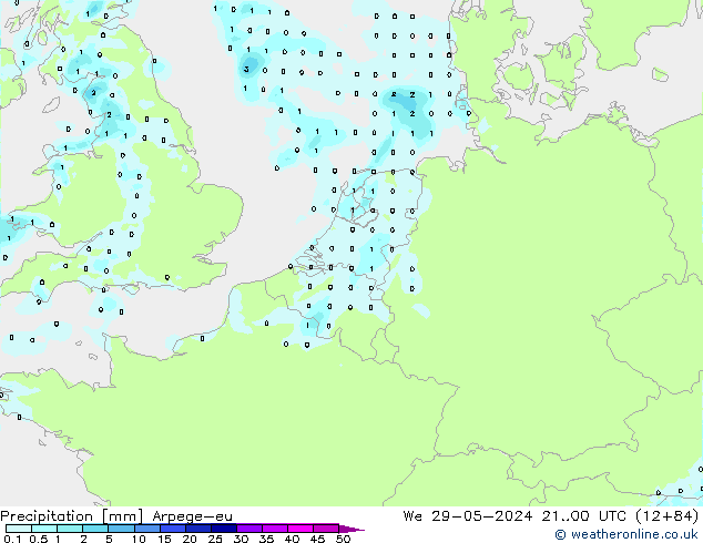 Precipitazione Arpege-eu mer 29.05.2024 00 UTC