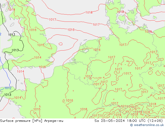 Pressione al suolo Arpege-eu sab 25.05.2024 18 UTC