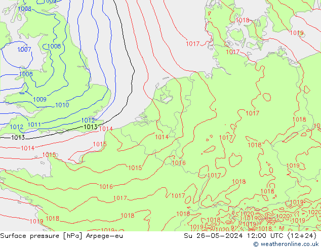 Atmosférický tlak Arpege-eu Ne 26.05.2024 12 UTC