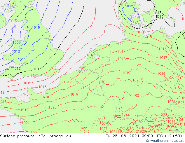 Surface pressure Arpege-eu Tu 28.05.2024 09 UTC