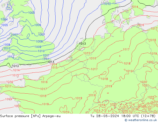 Surface pressure Arpege-eu Tu 28.05.2024 18 UTC