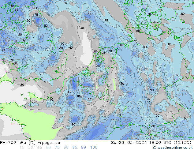 RH 700 гПа Arpege-eu Вс 26.05.2024 18 UTC