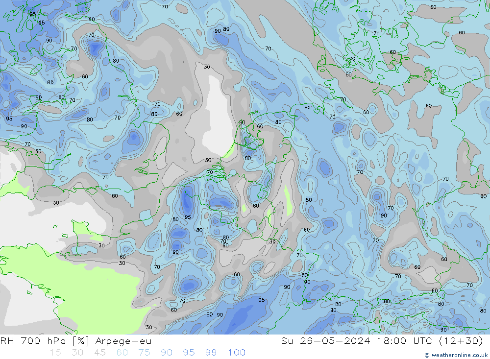 RH 700 hPa Arpege-eu dom 26.05.2024 18 UTC