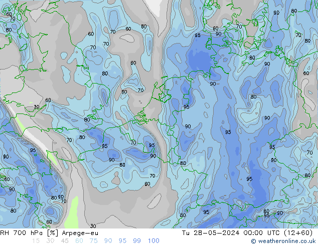 RH 700 hPa Arpege-eu Tu 28.05.2024 00 UTC