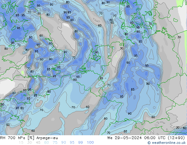 RH 700 hPa Arpege-eu We 29.05.2024 06 UTC