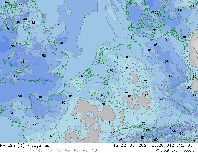 RH 2m Arpege-eu mar 28.05.2024 09 UTC