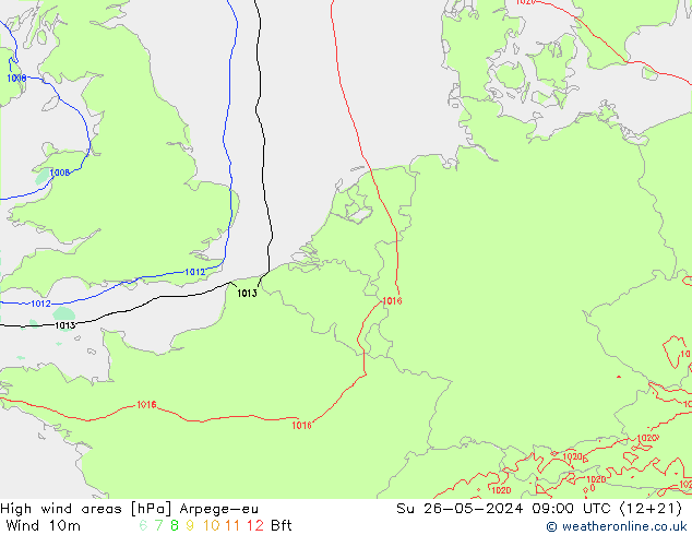 High wind areas Arpege-eu dom 26.05.2024 09 UTC