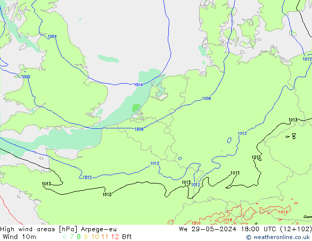 High wind areas Arpege-eu mié 29.05.2024 18 UTC