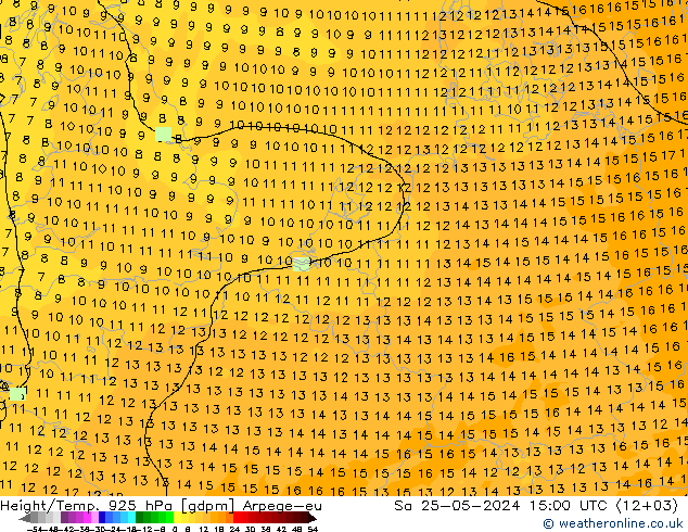 Geop./Temp. 925 hPa Arpege-eu sáb 25.05.2024 15 UTC