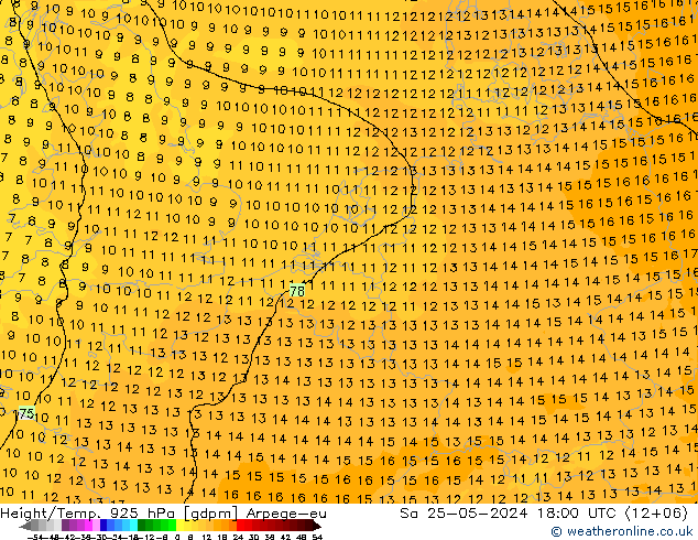 Height/Temp. 925 hPa Arpege-eu Sa 25.05.2024 18 UTC