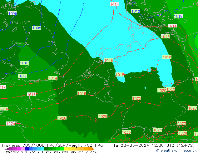 Dikte700-1000 hPa Arpege-eu di 28.05.2024 12 UTC