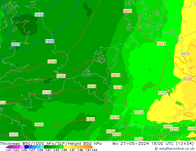 Thck 850-1000 hPa Arpege-eu Mo 27.05.2024 18 UTC