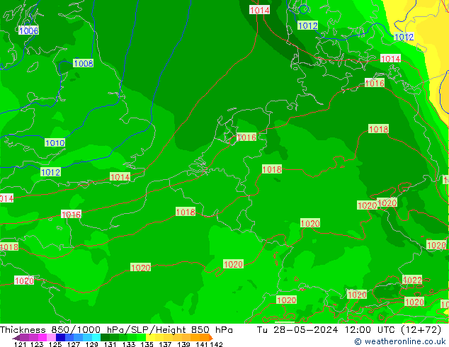 Thck 850-1000 hPa Arpege-eu wto. 28.05.2024 12 UTC