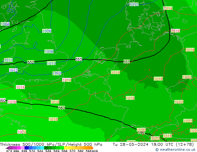 Schichtdicke 500-1000 hPa Arpege-eu Di 28.05.2024 18 UTC