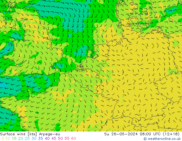 Wind 10 m Arpege-eu zo 26.05.2024 06 UTC