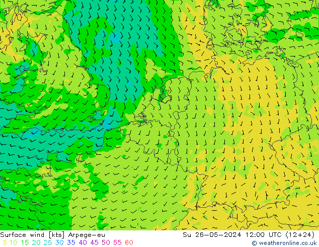 Vento 10 m Arpege-eu dom 26.05.2024 12 UTC