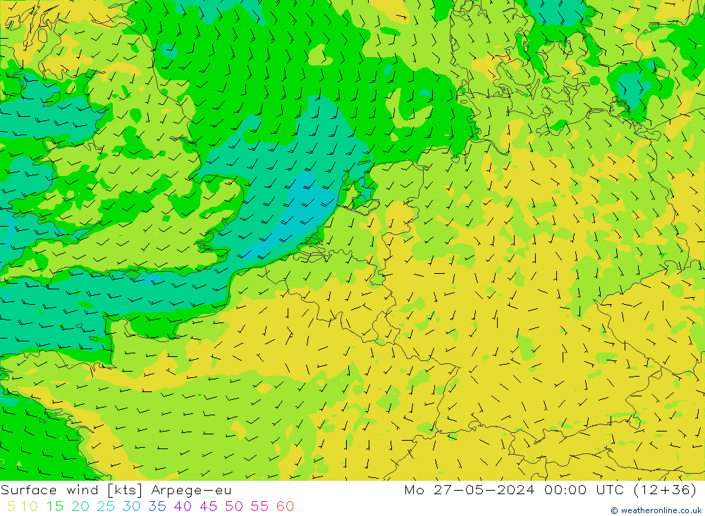 Vent 10 m Arpege-eu lun 27.05.2024 00 UTC