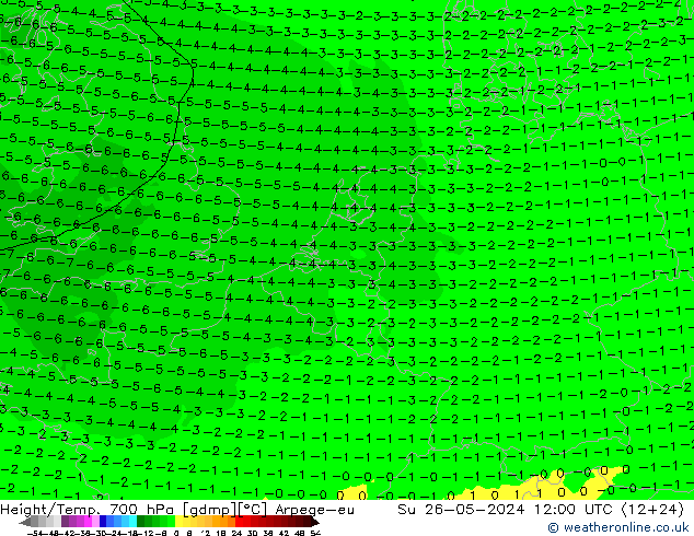 Geop./Temp. 700 hPa Arpege-eu dom 26.05.2024 12 UTC