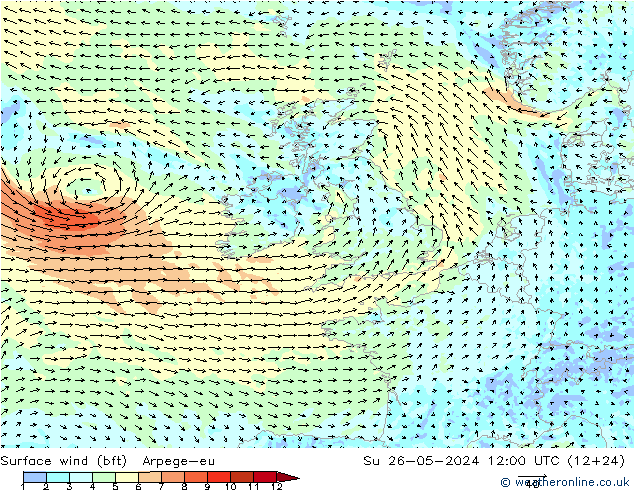 Vent 10 m (bft) Arpege-eu dim 26.05.2024 12 UTC