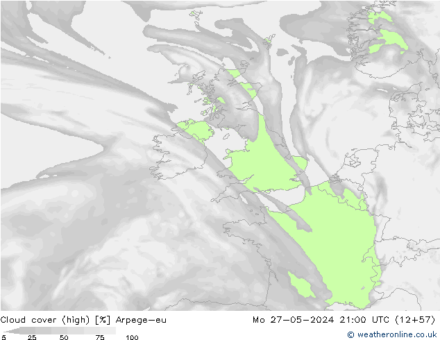 vysoký oblak Arpege-eu Po 27.05.2024 21 UTC