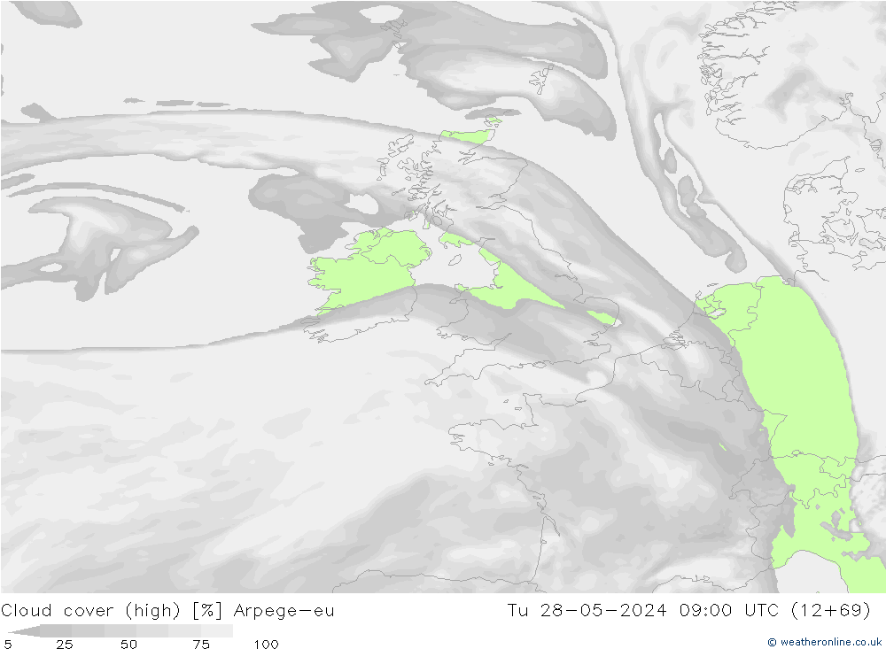 Bewolking (Hoog) Arpege-eu di 28.05.2024 09 UTC