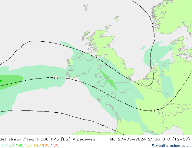 Jet stream/Height 300 hPa Arpege-eu Po 27.05.2024 21 UTC