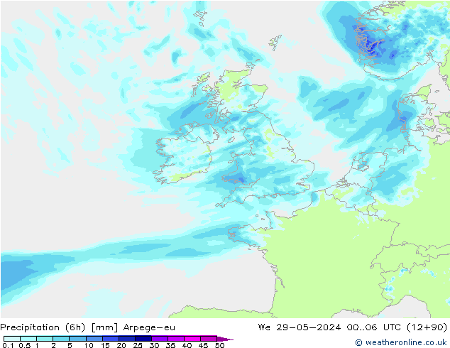 Precipitation (6h) Arpege-eu We 29.05.2024 06 UTC