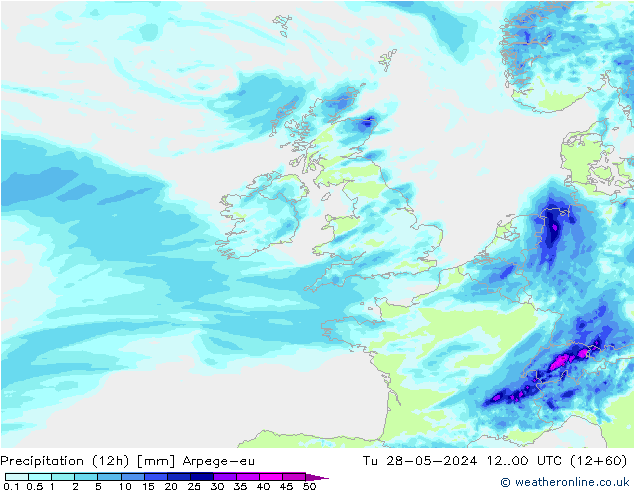 Precipitação (12h) Arpege-eu Ter 28.05.2024 00 UTC