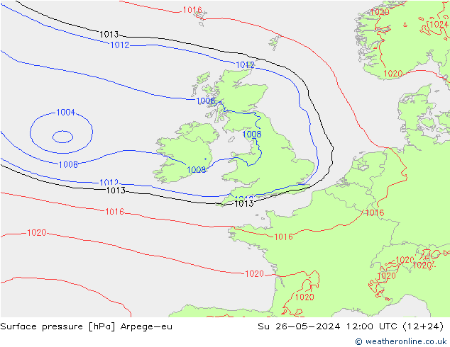 Presión superficial Arpege-eu dom 26.05.2024 12 UTC