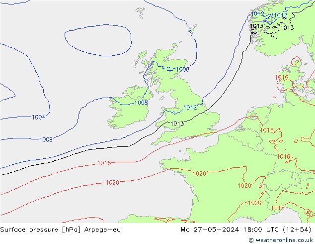 Surface pressure Arpege-eu Mo 27.05.2024 18 UTC