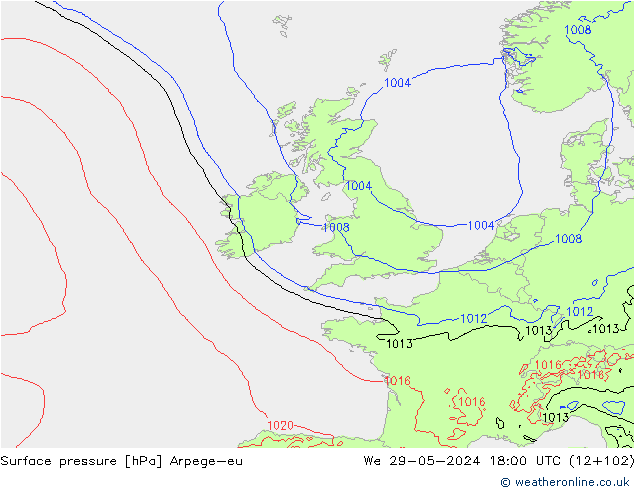 Surface pressure Arpege-eu We 29.05.2024 18 UTC