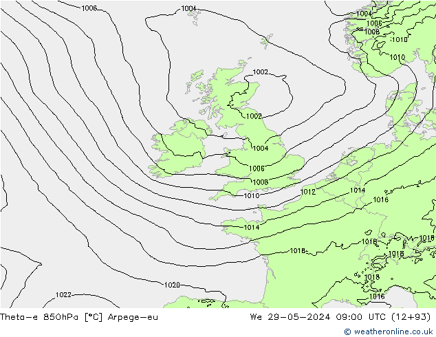 Theta-e 850hPa Arpege-eu  29.05.2024 09 UTC