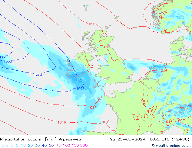 Precipitation accum. Arpege-eu sab 25.05.2024 18 UTC