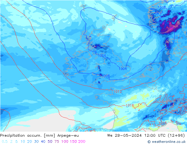 Precipitation accum. Arpege-eu We 29.05.2024 12 UTC