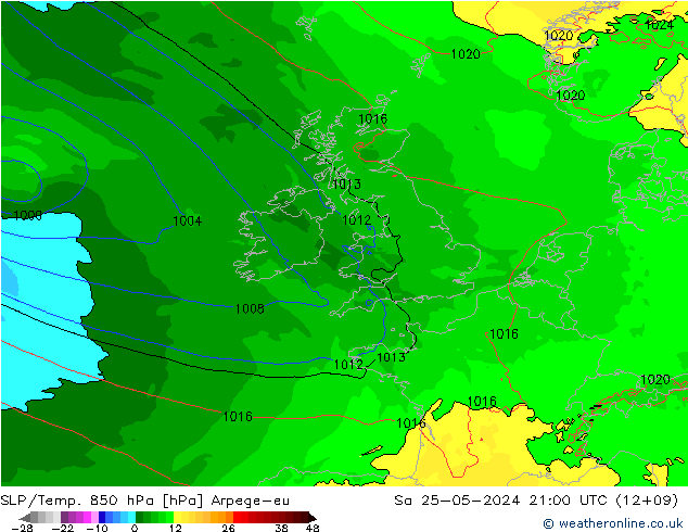 SLP/Temp. 850 hPa Arpege-eu za 25.05.2024 21 UTC