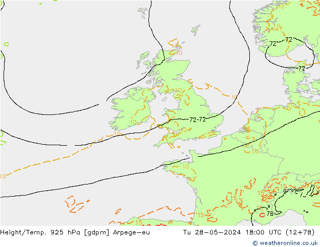 Height/Temp. 925 hPa Arpege-eu Di 28.05.2024 18 UTC