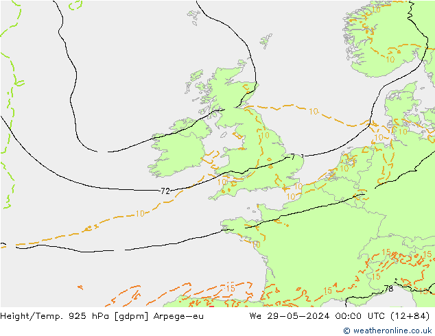 Height/Temp. 925 hPa Arpege-eu We 29.05.2024 00 UTC