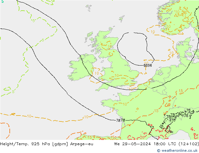 Height/Temp. 925 hPa Arpege-eu  29.05.2024 18 UTC