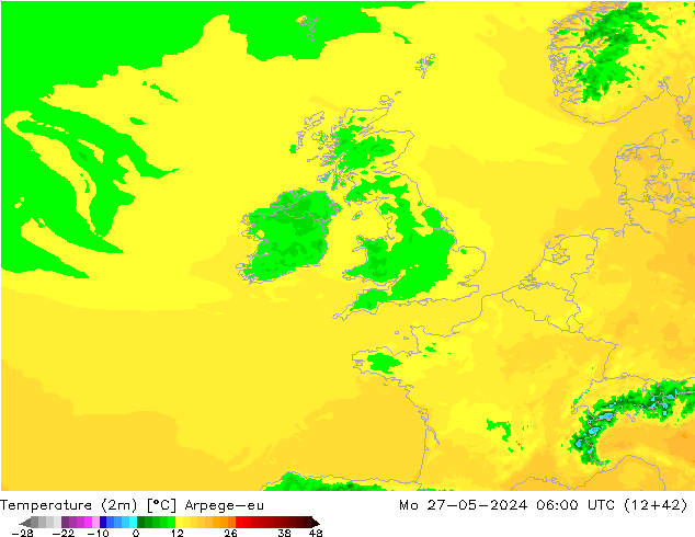 Temperatura (2m) Arpege-eu Seg 27.05.2024 06 UTC